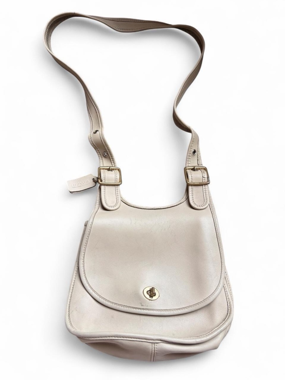 Coach Cream Leather Crescent Saddle Bag